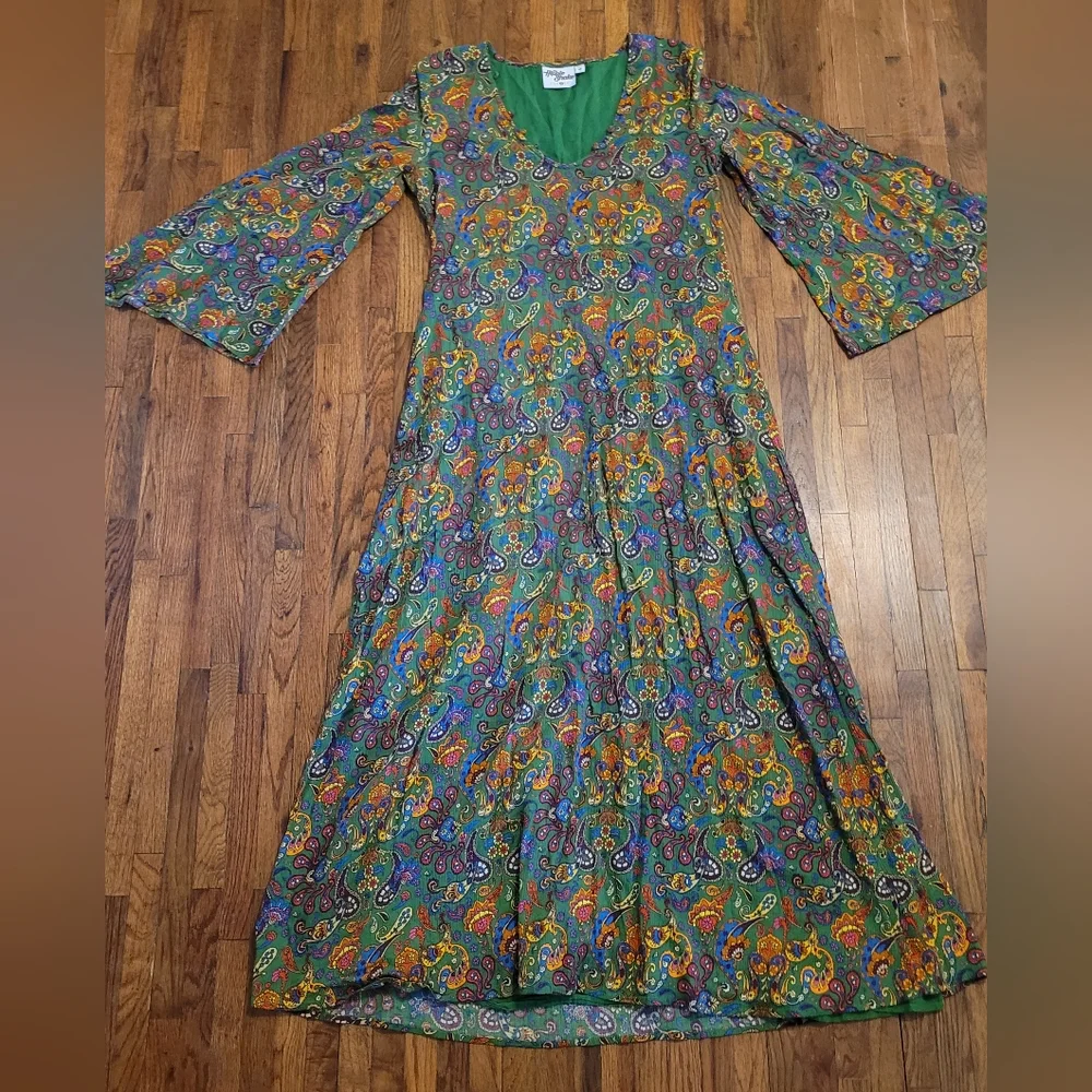 The Hippie Shake Green Paisley Lady Of The Canyon Maxi Dress Size US 12 UK 16 XL - Picture 4 of 7